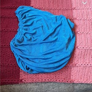 blue off the shoulder cropped tank top:)